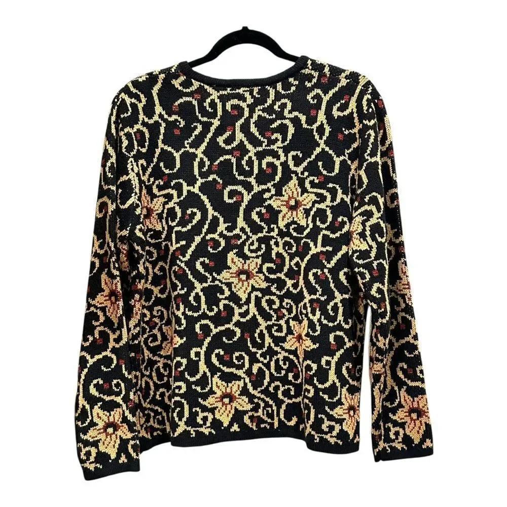 Sears Vintage Classic Elements NWT Black Floral Knit Cardigan Sweater - Picture 2 of 12
